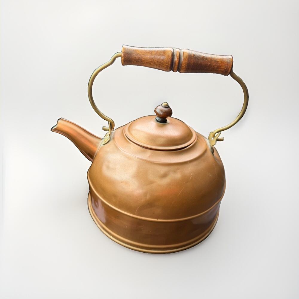 Vintage Paul Revere Ware Copper Tea Kettle 1801 Wood Handle Country Decor